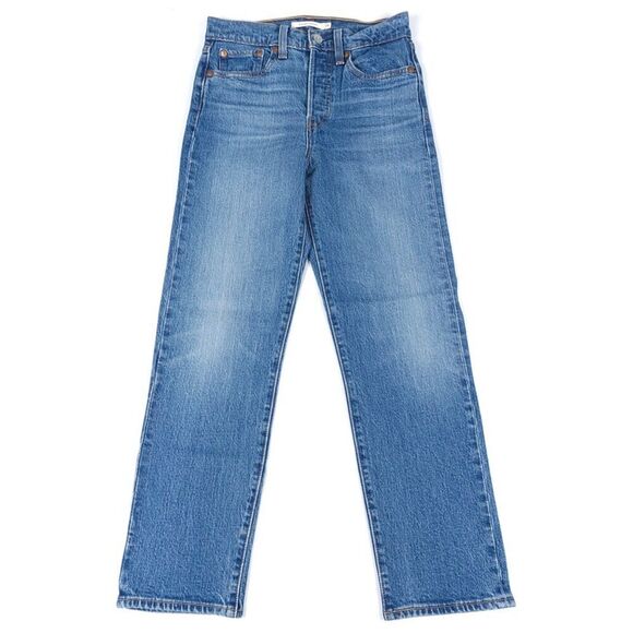 LEVIS Premium Wedgie Straight High Rise Ankle Crop Jeans MidBlue Denim 24x26 Y2k - Picture 1 of 11